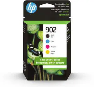 902 Black, Cyan, Magenta, Yellow Ink Cartridges (4-Pack) | Works with OfficeJet 6950, 6960, Pro 6960, 6970 Series | X4E05AN 902 Black, Cyan, Magenta, Yellow Ink Cartridges (4-Pack) | Works with OfficeJet 6950, 6960, Pro 6960, 6970 Series | X4E05AN