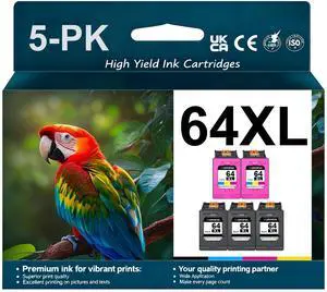 64XL Ink Cartridges 5Pack-Replacement for HP 64XL Combo for Envy Photo 7855 7858 7800 7100 7155 6255 7164 Inspire 7255e 7955e 7958e 7900e Tango (3Black/2Tri-Color) 64XL Ink Cartridges 5Pack-Replacement for HP 64XL Combo for Envy Photo 7855 7858 7800 7100 7155 6255 7164 Inspire 7255e 7955e 7958e 7900e Tango (3Black/2Tri-Color)