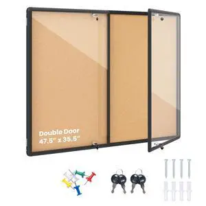 Enclosed Bulletin Board, 47.5 x 35.5 Lockable Cork Notice Board with Aluminum Frame, Felt Surface, Outdoor Weather-Resistant Wall Mounted Display Case for School, Office (Cork) Enclosed Bulletin Board, 47.5 x 35.5 Lockable Cork Notice Board with Aluminum Frame, Felt Surface, Outdoor Weather-Resistant Wall Mounted Display Case for School, Office (Cork)