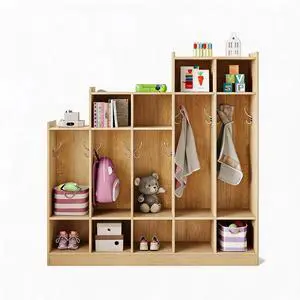 5-Section Kids Coat Locker with 9 Cubbies, 10 Hanging Hooks, Wooden Classroom Daycare Storage Organizer, Freestanding Cubby Cabinet for Home, School, Nursery, Kindergarten, Natural Wood, Natural Wood 5-Section Kids Coat Locker with 9 Cubbies, 10 Hanging Hooks, Wooden Classroom Daycare Storage Organizer, Freestanding Cubby Cabinet for Home, School, Nursery, Kindergarten, Natural Wood, Natural Wood