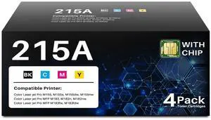 (Latest Chip) 215A Toner Cartridges 4 Pack Compatible for HP 215A 215X | W2310A Work with Color LaserJet Pro M183fw M182nw M182n M155a M155nw Printer Sharp Text for Office Supply (BK/C/M/Y, 4 Pack) (Latest Chip) 215A Toner Cartridges 4 Pack Compatible for HP 215A 215X | W2310A Work with Color LaserJet Pro M183fw M182nw M182n M155a M155nw Printer Sharp Text for Office Supply (BK/C/M/Y, 4 Pack)