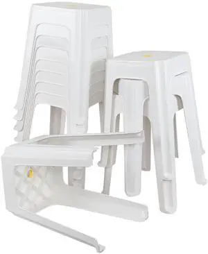 12-Pack 18.7 inch Height Square Portable Plastic Seat Stool, White | Convenient Carry Hole, Stable Support Legs, Stackable for Storage, for Home Restaurant School Party Use 12-Pack 18.7 inch Height Square Portable Plastic Seat Stool, White | Convenient Carry Hole, Stable Support Legs, Stackable for Storage, for Home Restaurant School Party Use