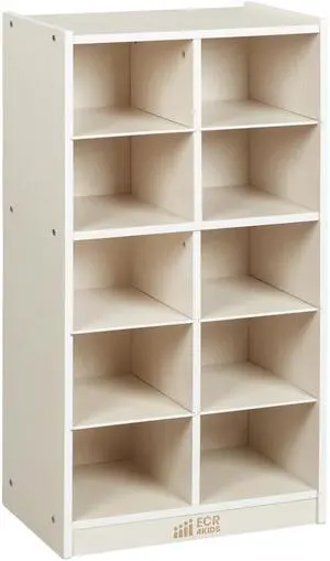 10 Cubby Mobile Tray Storage Cabinet, 5x2, Classroom Furniture, White Wash 10 Cubby Mobile Tray Storage Cabinet, 5x2, Classroom Furniture, White Wash