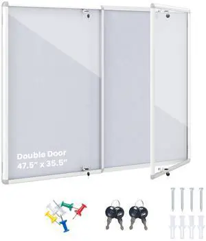 Enclosed Bulletin Board, 47.5 x 35.5 Lockable Cork Notice Board with Aluminum Frame, Felt Surface, Outdoor Weather-Resistant Wall Mounted Display Case for School, Office (White) Enclosed Bulletin Board, 47.5 x 35.5 Lockable Cork Notice Board with Aluminum Frame, Felt Surface, Outdoor Weather-Resistant Wall Mounted Display Case for School, Office (White)