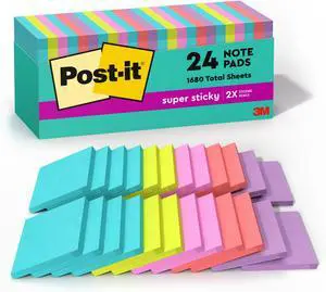 Super Sticky Notes, 24 Sticky Note Pads, 3 x 3 in., Ideal for Organization in Your Dorm, Home or Office, 2X The Sticking Power, Supernova Neons Collection (Pack of 8) Super Sticky Notes, 24 Sticky Note Pads, 3 x 3 in., Ideal for Organization in Your Dorm, Home or Office, 2X The Sticking Power, Supernova Neons Collection (Pack of 8)