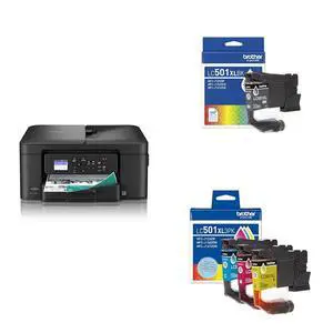 Bundle of Work Smart 1360 Wireless Color Inkjet All-in-One Printer (MFC-J1360DW) + Genuine LC501XLBK High Yield Black Ink Cartridge & LC501XL3PK 3-Pack High Yield Color Ink Cartridges Bundle of Work Smart 1360 Wireless Color Inkjet All-in-One Printer (MFC-J1360DW) + Genuine LC501XLBK High Yield Black Ink Cartridge & LC501XL3PK 3-Pack High Yield Color Ink Cartridges