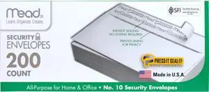 #10 Security Business Envelopes Letter Size 4-1/8" x 9-1/2" Peel and Seal, Privacy Lined, No-Window, Press-It Seal-It Self-Adhesive for Home & Office Mailing, 200 Count (742020) (Pack of 12) #10 Security Business Envelopes Letter Size 4-1/8" x 9-1/2" Peel and Seal, Privacy Lined, No-Window, Press-It Seal-It Self-Adhesive for Home & Office Mailing, 200 Count (742020) (Pack of 12)