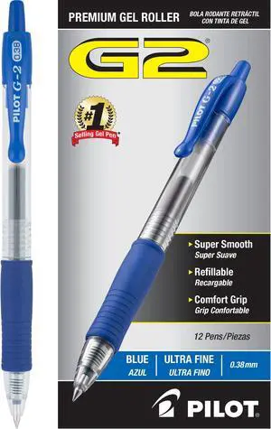 G2 Premium Refillable and Retractable Rolling Ball Gel Pens, Ultra Fine Point, Gel Ink Pens, 0.38mm, Blue Ink, 12 Count (Pack of 12) G2 Premium Refillable and Retractable Rolling Ball Gel Pens, Ultra Fine Point, Gel Ink Pens, 0.38mm, Blue Ink, 12 Count (Pack of 12)