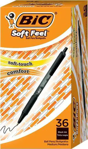 Soft Feel Black Retractable Ballpoint Pens, Medium Point (1.0mm), 36-Count Pack, Black Pens With Soft-Touch Comfort Grip (Pack of 12) Soft Feel Black Retractable Ballpoint Pens, Medium Point (1.0mm), 36-Count Pack, Black Pens With Soft-Touch Comfort Grip (Pack of 12)