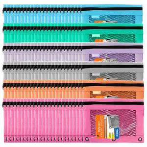 Retro Pastel 3-Ring Pencil Pouch with Mesh Window, 144-Case | clear mesh window and a zipper closure for pens, pencils Retro Pastel 3-Ring Pencil Pouch with Mesh Window, 144-Case | clear mesh window and a zipper closure for pens, pencils