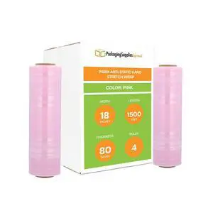 PSBM Anti-Static Stretch Film/Wrap 18 Inch x 1500 Feet 80 GA Pink 4 Pack | Anti Static Stretch Wrap, Down Gauge Plastic Cling Film for Pallets, Moving, Storing, Transport, Warehouse Organization PSBM Anti-Static Stretch Film/Wrap 18 Inch x 1500 Feet 80 GA Pink 4 Pack | Anti Static Stretch Wrap, Down Gauge Plastic Cling Film for Pallets, Moving, Storing, Transport, Warehouse Organization