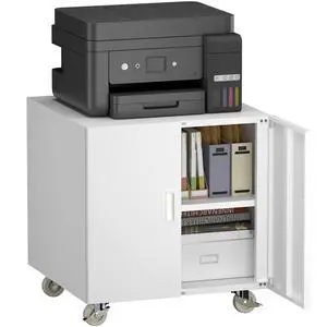 Metal Office Storage Cabinet, Rolling File Table for Printers, Heavy-Duty Mobile Desk with Adjustable Shelf, Printer Stand for Copier, Fax, Large File Stands for Office, Workplace, White Metal Office Storage Cabinet, Rolling File Table for Printers, Heavy-Duty Mobile Desk with Adjustable Shelf, Printer Stand for Copier, Fax, Large File Stands for Office, Workplace, White
