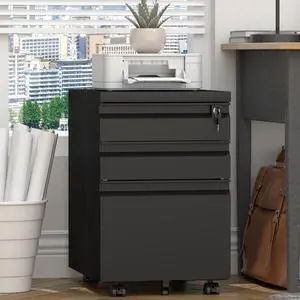 Filing Cabinets for Home Office, Printer Table with Caster, Lockable Office Cabinet with 3 Drawer, Small File Cabinet for Letters/A4, No Assembly Required, Black Filing Cabinets for Home Office, Printer Table with Caster, Lockable Office Cabinet with 3 Drawer, Small File Cabinet for Letters/A4, No Assembly Required, Black