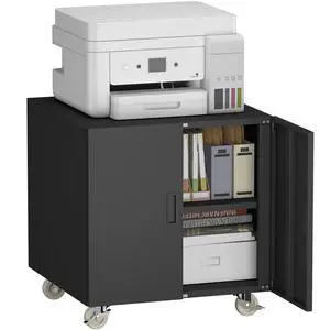 Metal File Cabinet with Wheels, Rolling Printer Station for Home Office, Heavy Duty Storage Cabinet with Adjustable Shelf, Large Office Mobile Cabinet for Fax, Scanner, Copier, Black Metal File Cabinet with Wheels, Rolling Printer Station for Home Office, Heavy Duty Storage Cabinet with Adjustable Shelf, Large Office Mobile Cabinet for Fax, Scanner, Copier, Black