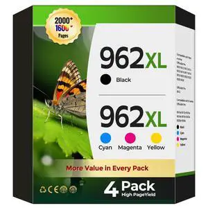 962XL 962 Ink Cartridges(4Pack) for 9015e 9025e 9018e 9010 9025(New Chip) | Replacement for HP 962XL Ink Cartridges Combo Pack for OfficeJet Pro 9012e 9020e 9015 Printers(Black, Cyan, Magenta, Yellow) 962XL 962 Ink Cartridges(4Pack) for 9015e 9025e 9018e 9010 9025(New Chip) | Replacement for HP 962XL Ink Cartridges Combo Pack for OfficeJet Pro 9012e 9020e 9015 Printers(Black, Cyan, Magenta, Yellow)