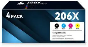 206X Toner Cartridge 4 Pack High Yield Replacement for HP 206X 206A Toner Cartridge Set W2110x hp206x Compatible with Color LaserJet Pro MFP M283fdw M283cdw M283fdn M255dw M255nw Printer 206X Toner Cartridge 4 Pack High Yield Replacement for HP 206X 206A Toner Cartridge Set W2110x hp206x Compatible with Color LaserJet Pro MFP M283fdw M283cdw M283fdn M255dw M255nw Printer