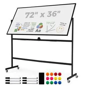 Double-Sided Mobile Whiteboard on Wheels, 72" x 36" Large Dry Erase Board with Stand & Aluminum Alloy Frame, Rolling Magnetic Standing Whiteboard for Office & Classroom (Black) Double-Sided Mobile Whiteboard on Wheels, 72" x 36" Large Dry Erase Board with Stand & Aluminum Alloy Frame, Rolling Magnetic Standing Whiteboard for Office & Classroom (Black)
