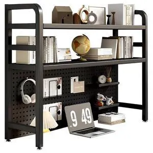2 Layer Desktop Bookshelf for Computer - Multipurpose Metal Hutch Shelf, Wrought Iron Bookcase for Office Supplies Organizer (Black) 2 Layer Desktop Bookshelf for Computer - Multipurpose Metal Hutch Shelf, Wrought Iron Bookcase for Office Supplies Organizer (Black)