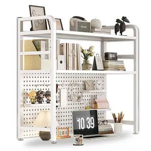 2 Layer Desktop Bookshelf for Computer - Multipurpose Metal Hutch Shelf, Wrought Iron Bookcase for Office Supplies Organizer (White) 2 Layer Desktop Bookshelf for Computer - Multipurpose Metal Hutch Shelf, Wrought Iron Bookcase for Office Supplies Organizer (White)