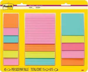 Super Sticky Notes Multi-Size Supernova Neons | Lined | Double Sticking Power | 15 Pads, Pack of 12 Super Sticky Notes Multi-Size Supernova Neons | Lined | Double Sticking Power | 15 Pads, Pack of 12