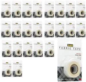 Removable Fabric Tape, 3/4 in x 180 in Rolls, 24-Pack | Double Sided, White, Model FTR-1-CFT Removable Fabric Tape, 3/4 in x 180 in Rolls, 24-Pack | Double Sided, White, Model FTR-1-CFT
