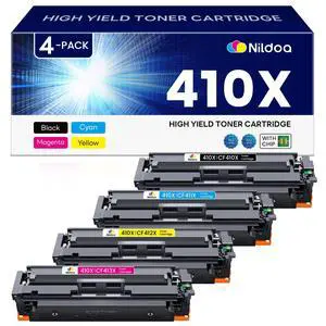 410X Toner Cartridges 4 Pack High Yield Replacement for HP 410X Black Cyan Magenta Yellow Color Pro MFP M477fnw M477fdw M452dn M452dw Printer | CF410X CF411X CF412X CF413X 410X Toner Cartridges 4 Pack High Yield Replacement for HP 410X Black Cyan Magenta Yellow Color Pro MFP M477fnw M477fdw M452dn M452dw Printer | CF410X CF411X CF412X CF413X