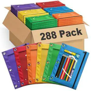 288 Pack Bulk 3-Holes Zipper Pencil Pouches for 3 Ring Binder | Sturdy Cloth Pencil Case, Durable, Clear Window, Office, School and College Supplies 288 Pack Bulk 3-Holes Zipper Pencil Pouches for 3 Ring Binder | Sturdy Cloth Pencil Case, Durable, Clear Window, Office, School and College Supplies