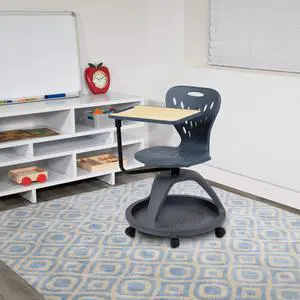Dark Gray Mobile Desk Chair - 360° Tablet Rotation and Storage Cubby Dark Gray Mobile Desk Chair - 360° Tablet Rotation and Storage Cubby