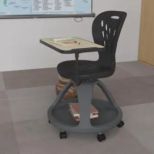Black Mobile Desk Chair - 360° Tablet Rotation and Storage Cubby Black Mobile Desk Chair - 360° Tablet Rotation and Storage Cubby