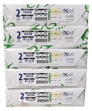 8.5 x 14 Excel One Carbonless Paper, 2 Part Reverse (Canary/Bright White), 1250 Sets, 2500 Sheets, 5 Reams 8.5 x 14 Excel One Carbonless Paper, 2 Part Reverse (Canary/Bright White), 1250 Sets, 2500 Sheets, 5 Reams