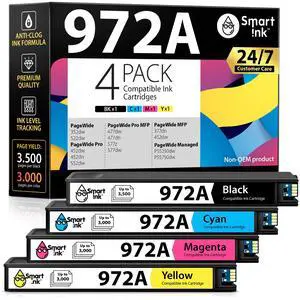 Compatible Ink Cartridges Replacement for HP 972A 972 A (4 Pack Combo) to use with PageWide Pro 477dw 577dw 452dw 477dn 452dn 577z 552dw 377dw P55250dw Printers (Black & Cyan Magenta Yellow) Compatible Ink Cartridges Replacement for HP 972A 972 A (4 Pack Combo) to use with PageWide Pro 477dw 577dw 452dw 477dn 452dn 577z 552dw 377dw P55250dw Printers (Black & Cyan Magenta Yellow)