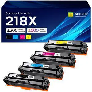 218X Toner Cartridge 4 Pack with Chip Replacement for HP 3301fdw 3301sdw | Smart Chip Installed, 3200 Pages Black, 2500 Pages Color, Compatible with HP Color LaserJet MFP 3201dw 3301cdw Printer 218X Toner Cartridge 4 Pack with Chip Replacement for HP 3301fdw 3301sdw | Smart Chip Installed, 3200 Pages Black, 2500 Pages Color, Compatible with HP Color LaserJet MFP 3201dw 3301cdw Printer