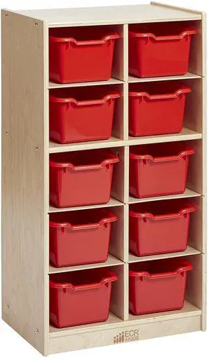10 Cubby Mobile Tray Cabinet and 10 Scoop Front Bins, 5x2, Kids Furniture, Red 10 Cubby Mobile Tray Cabinet and 10 Scoop Front Bins, 5x2, Kids Furniture, Red