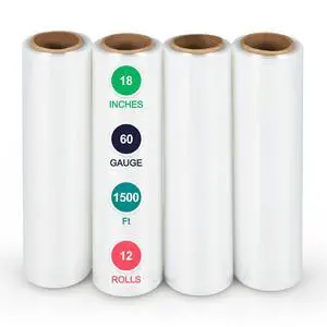 12 Rolls 18" x 1500 Ft Stretch Wrap, Heavy Duty Shrink Wrap Roll for Packing, 60 Gauge High Performance Plastic Wrap for Moving Packing Shipping Furniture Luggage 12 Rolls 18" x 1500 Ft Stretch Wrap, Heavy Duty Shrink Wrap Roll for Packing, 60 Gauge High Performance Plastic Wrap for Moving Packing Shipping Furniture Luggage