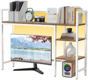 Desktop Shelf, 4 Tier Wood Desk Hutch for Computer Monitor up to 28'' Multipurpose Countertop Desk Organizer Shelf, 38.6''Desktop Bookshelf Storage Rack for Home Office Dorm, White Desktop Shelf, 4 Tier Wood Desk Hutch for Computer Monitor up to 28'' Multipurpose Countertop Desk Organizer Shelf, 38.6''Desktop Bookshelf Storage Rack for Home Office Dorm, White