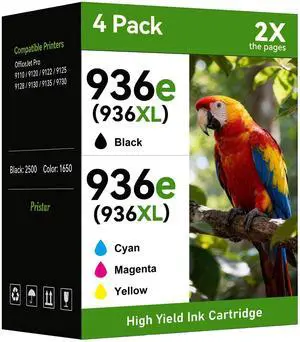 936 Ink Cartridges Combo Pack Replacement for HP 936 Ink Cartridges 936e HP936 Compatible with HP Officejet Pro 9125e 9120e 9135e 9120 9130 9730 9730e Printers, High Yield 4 Pack (BK/C/M/Y) 936 Ink Cartridges Combo Pack Replacement for HP 936 Ink Cartridges 936e HP936 Compatible with HP Officejet Pro 9125e 9120e 9135e 9120 9130 9730 9730e Printers, High Yield 4 Pack (BK/C/M/Y)
