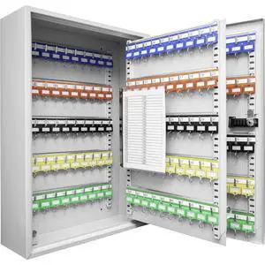 200-Position Key Cabinet Lock Box Combination Lock, Adjustable Numbered Hooks, Color-Coded Key Tags, Steel Construction Gray Finish 200-Position Key Cabinet Lock Box Combination Lock, Adjustable Numbered Hooks, Color-Coded Key Tags, Steel Construction Gray Finish