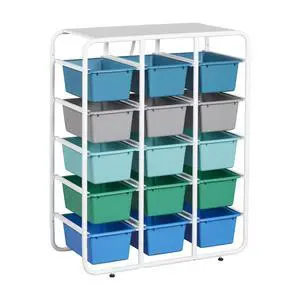 5-Tier Storage Rack with 15 Cubby Bins 5x3, Multipurpose Organization, Contemporary 5-Tier Storage Rack with 15 Cubby Bins 5x3, Multipurpose Organization, Contemporary
