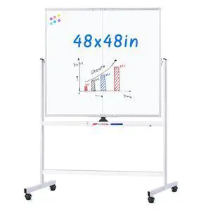 Rolling Whiteboard, 48x48 Large Magnetic White Board with Stands, Big Double-Sided White Board Dry Erase on Wheels for Homeschool, Home Office, Office, School Rolling Whiteboard, 48x48 Large Magnetic White Board with Stands, Big Double-Sided White Board Dry Erase on Wheels for Homeschool, Home Office, Office, School