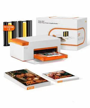 Amber M110 Bluetooth Photo Printer 80 Sheets, Portable Photo Printer for iPhone, Thermal Dye Sublimation, Picture Printer 60 Sheets 4x6 Paper & 20 Sheets 3" Square Sticker Paper & 2 Cartridges Amber M110 Bluetooth Photo Printer 80 Sheets, Portable Photo Printer for iPhone, Thermal Dye Sublimation, Picture Printer 60 Sheets 4x6 Paper & 20 Sheets 3" Square Sticker Paper & 2 Cartridges
