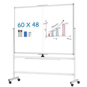 60 x 48 Double Sided Rolling Whiteboard, Mobile Whiteboard Magnetic White Board - Large Reversible Dry Erase Board Easel Standing Board on Wheels with Stand (60 x 48) 60 x 48 Double Sided Rolling Whiteboard, Mobile Whiteboard Magnetic White Board - Large Reversible Dry Erase Board Easel Standing Board on Wheels with Stand (60 x 48)