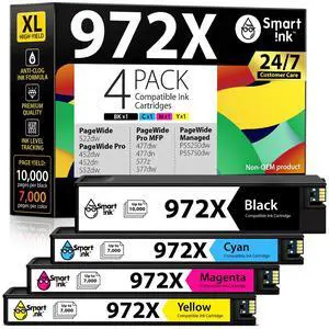 Compatible Ink Cartridges Replacement for HP 972X 972 X (4 Pack Combo) to use with PageWide Pro 477dw 577dw 452dw 477dn 452dn 577z 552dw P55250dw Printers (Black & Cyan Magenta Yellow) Compatible Ink Cartridges Replacement for HP 972X 972 X (4 Pack Combo) to use with PageWide Pro 477dw 577dw 452dw 477dn 452dn 577z 552dw P55250dw Printers (Black & Cyan Magenta Yellow)