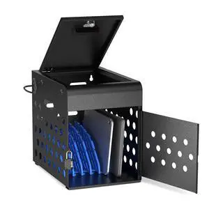 8-Unit Charging Cabinet for Laptops & Tablet Up to 14" | Locking Laptop Storage Box with Cable Management, Charger Storage for Classroom, Library, and Office. Black 8-Unit Charging Cabinet for Laptops & Tablet Up to 14" | Locking Laptop Storage Box with Cable Management, Charger Storage for Classroom, Library, and Office. Black