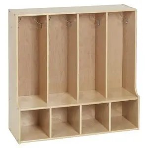 Streamline 4-Section Toddler Coat Locker with Bench, Classroom Furniture, Natural Streamline 4-Section Toddler Coat Locker with Bench, Classroom Furniture, Natural