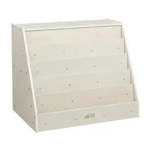 Double-Sided Mobile Book Display with Storage Shelves, Classroom Bookshelf, White Wash Double-Sided Mobile Book Display with Storage Shelves, Classroom Bookshelf, White Wash