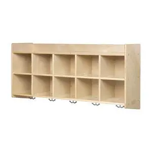 10-Section Wall Mount Coat Locker with Shelf, Hanging Organizer, Natural 10-Section Wall Mount Coat Locker with Shelf, Hanging Organizer, Natural