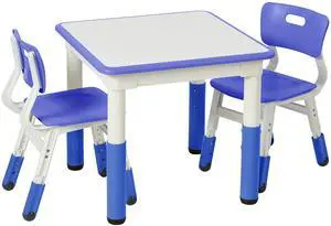 Dry-Erase Square Activity Table with 2 Chairs, Adjustable, Kids Furniture, Blue, 3-Piece Dry-Erase Square Activity Table with 2 Chairs, Adjustable, Kids Furniture, Blue, 3-Piece