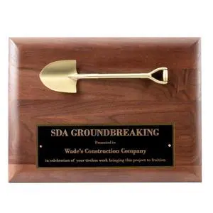 Walnut Gold Shovel Construction & Groundbreaking Plaque | Free Engraving, 9" x 12", Solid American Walnut with Satin Finish, Heavy Weight Metal Casting, Brass Plate Walnut Gold Shovel Construction & Groundbreaking Plaque | Free Engraving, 9" x 12", Solid American Walnut with Satin Finish, Heavy Weight Metal Casting, Brass Plate