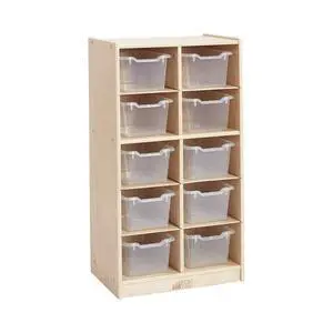 10 Cubby Tray Cabinet with Scoop Front Storage Bins, 5x2, Natural, Classroom Furniture, Clear 10 Cubby Tray Cabinet with Scoop Front Storage Bins, 5x2, Natural, Classroom Furniture, Clear