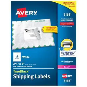 Shipping Address Labels, Laser Printers, 2,000 Labels, 3-1/2 x 5, Permanent Adhesive, TrueBlock (5-Pack 5168) Shipping Address Labels, Laser Printers, 2,000 Labels, 3-1/2 x 5, Permanent Adhesive, TrueBlock (5-Pack 5168)